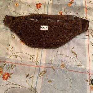 Wilco Brown Faux Fur Sherpa (Waist Belt) Pouch with Zipper and Adjustable Strap